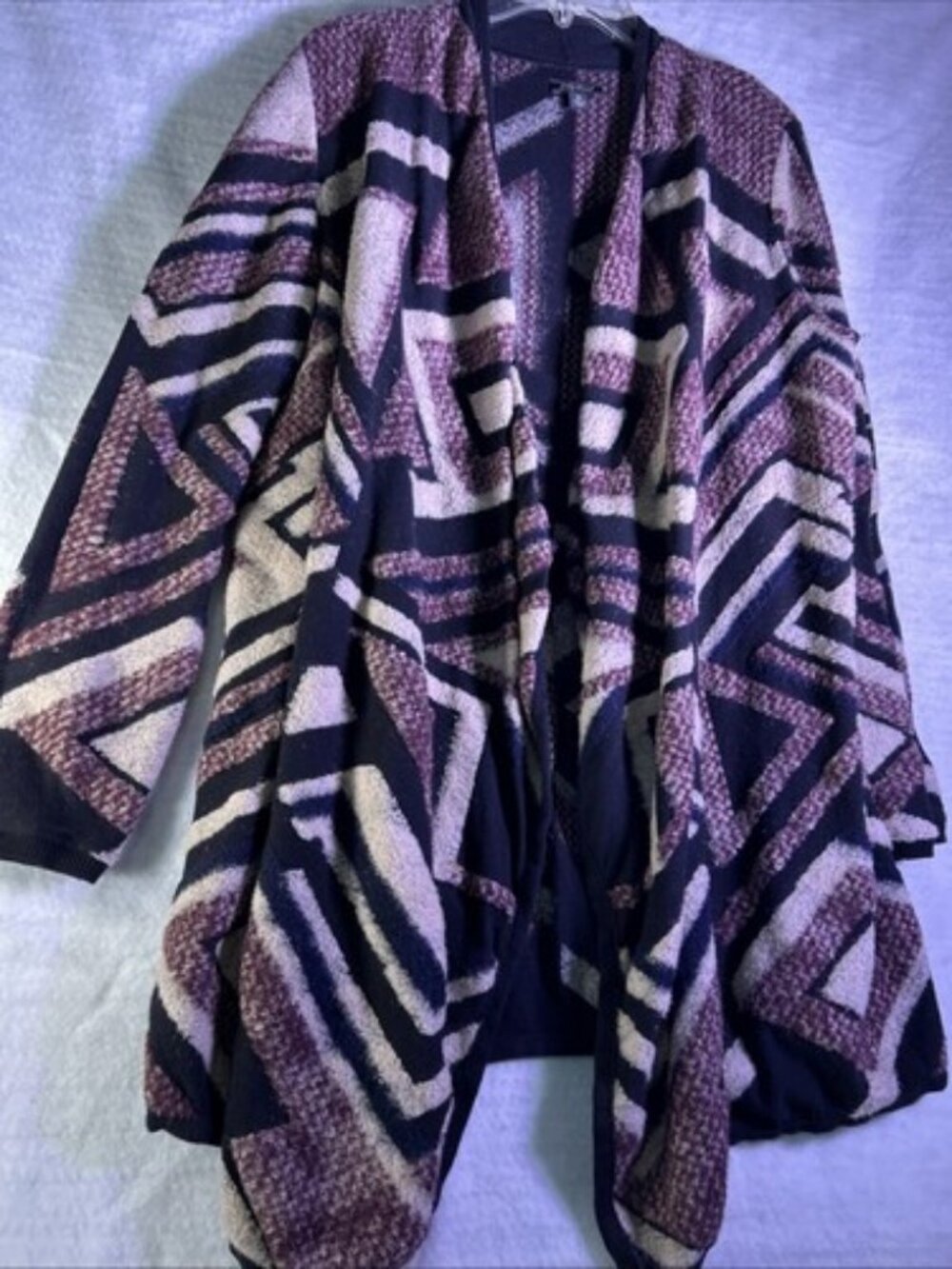 Lucky Brand Intarsia Cardigan size small Brown Black And White Long Sleeve Warm